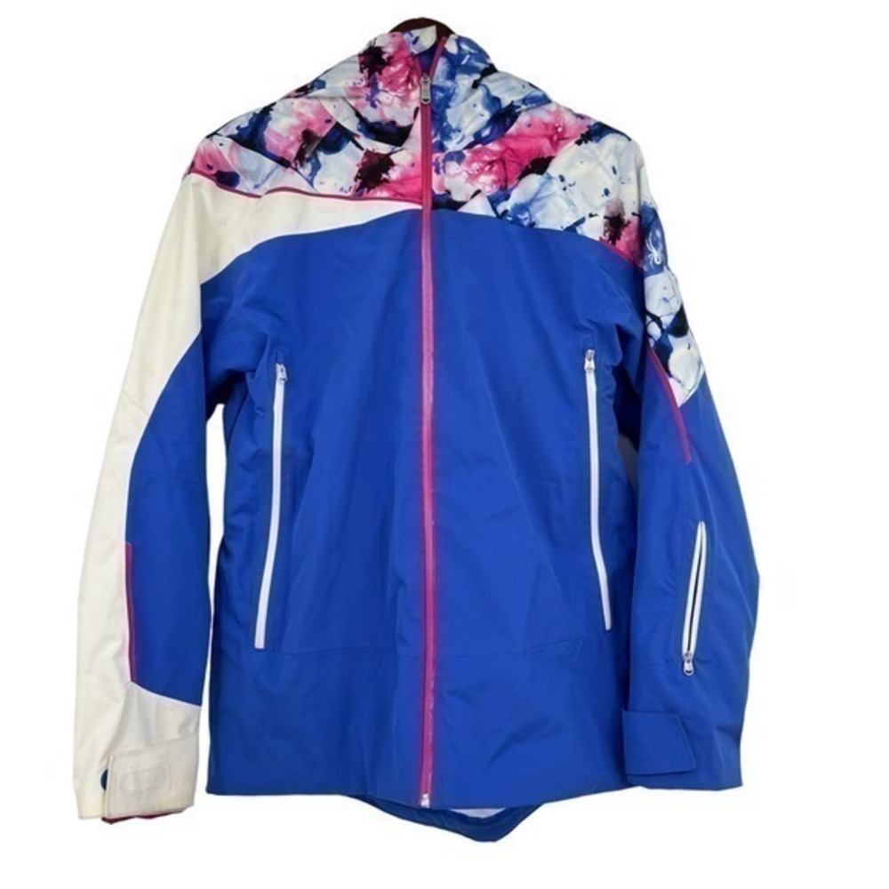 Spyder Syncere Women's Winter Hooded Jacket blue & white style 164260 Size 8